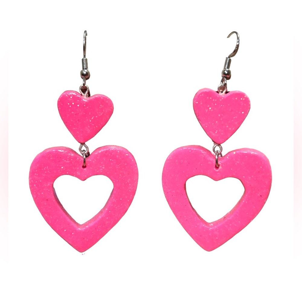 Handmade Pink Heart Earrings